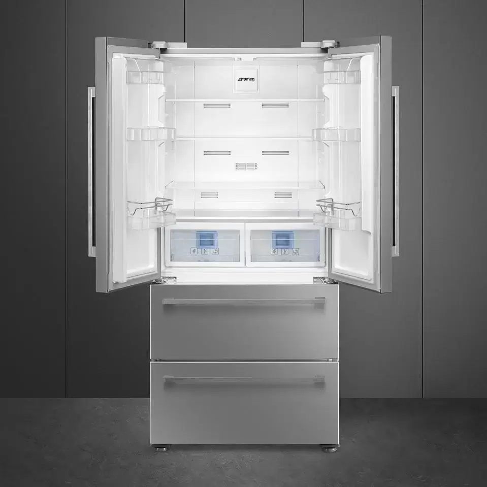 SMEG FQ55FXDE Отдельностоящий холодильник с французской дверью, 84 см, эффект нержавеющей стали